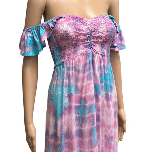 NWT Tiare Hawaii Brooklyn Maxi Dress tie dye pink blue OS - Picture 4 of 13
